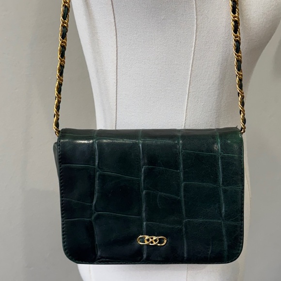 L.J. Simone Handbags - Vintage L.J. Simone New York Crocodile-Embossed Leather Bag – Deep Forest Green